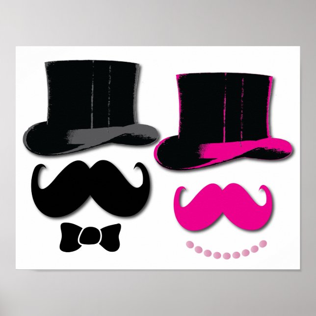 Mustache, top hat, bow tie and pearls poster (Front)