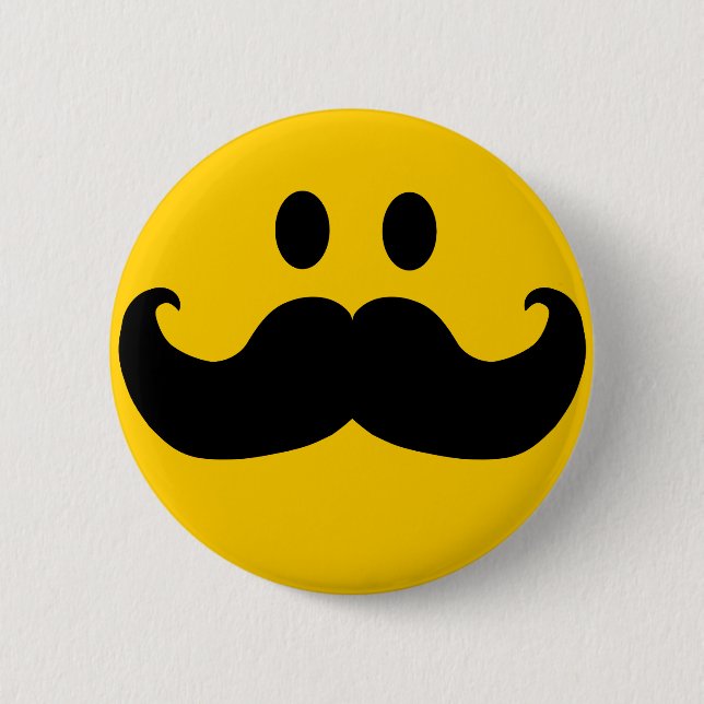 Mustache Yellow Happy Face 6 Cm Round Badge (Front)