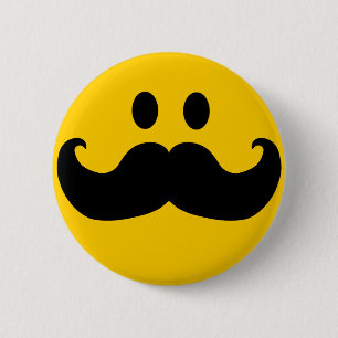 Mustache Yellow Happy Face 6 Cm Round Badge
