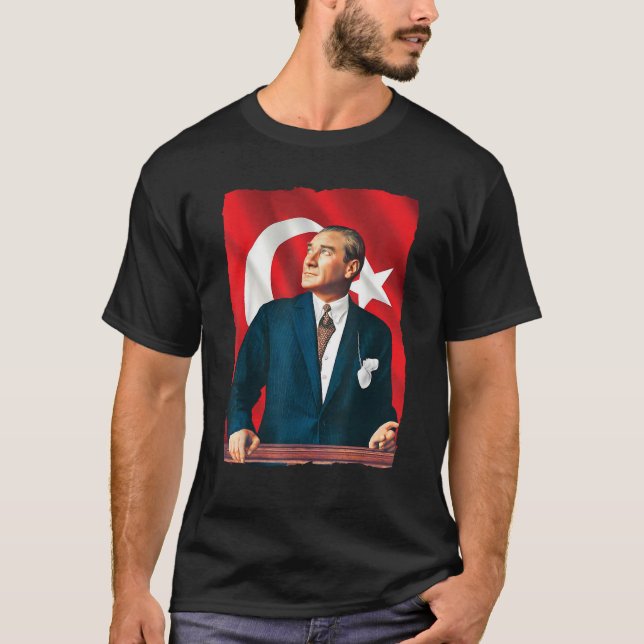 Mustafa Kemal Atat rk and Turkish Flag  T-Shirt (Front)