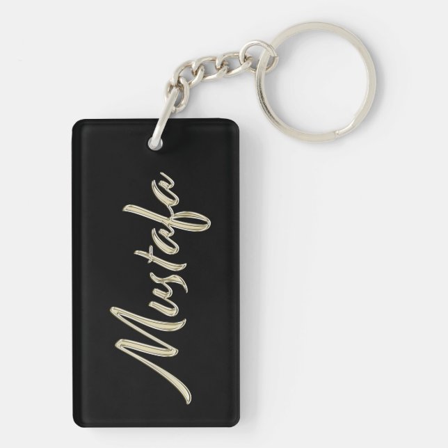 Mustafa name whitegold key trailer key ring (Back)