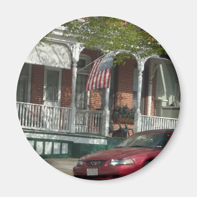Mustang and American Flag in Hampden Magnet (Front)