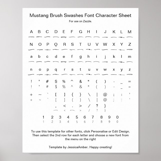 Mustang Brush Swashes Font Glyph Sheet Poster (Front)