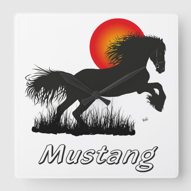 Mustang horse lover square wall clock (Front)