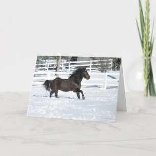 Mustang Horse Running Snow Seasons Greetings Card
