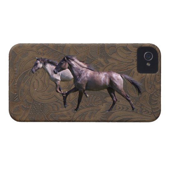Mustang Horses Tooled Leather-look iPhone 4 Case