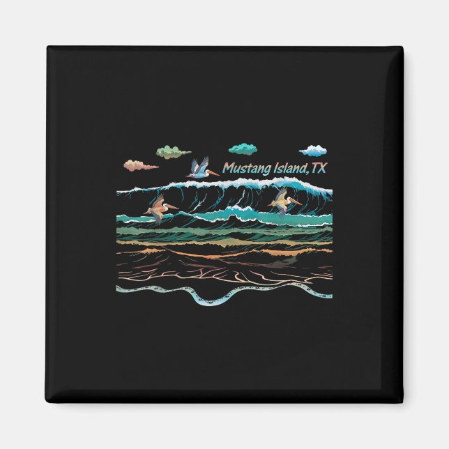 Mustang Island Texas Colourful Tie-dye Pelican Bea Magnet (Front)