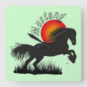 Mustang Pferdeliebhaber Uhr Square Wall Clock