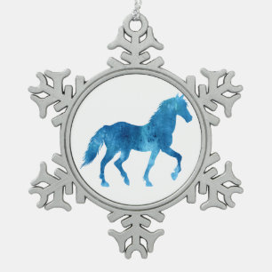 Mustang  silhouette - Choose background colour Snowflake Pewter Christmas Ornament