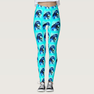 mustang stallion heads blue leggings