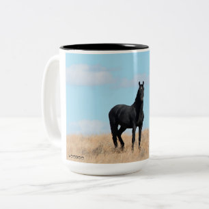 Mustang Wild Black Stallion and Cloud BeverageMug  Two-Tone Coffee Mug