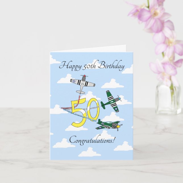 Mustangs 50th (Blue Sky) Birthday Card (Orchid)
