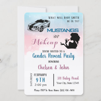 Mustangs or Makeup Gender Reveal Invitation 
