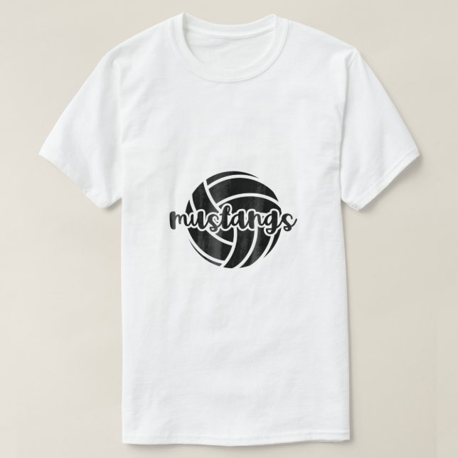 Mustangs Volleyball Team Mascot School Spirit Game T-Shirt (Design Front)