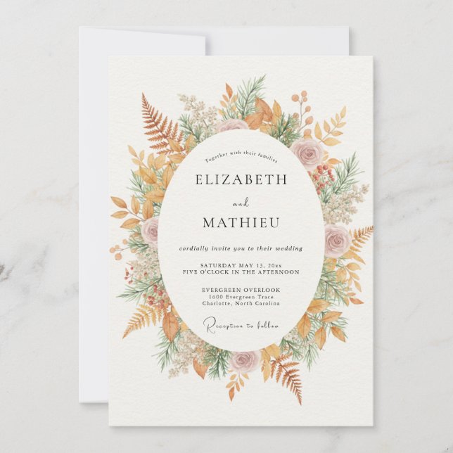 Mustard Amber Foliage Eucalyptus Wedding Invitation (Front)