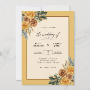 Mustard Amber Marigold Eucalyptus Wedding Invitation