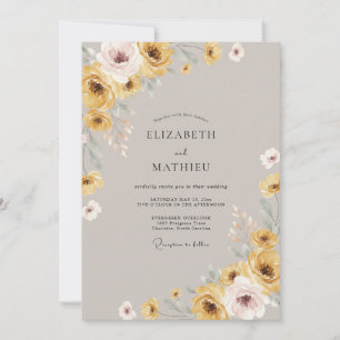 Mustard Amber Ranunculus Eucalyptus Wedding Invitation