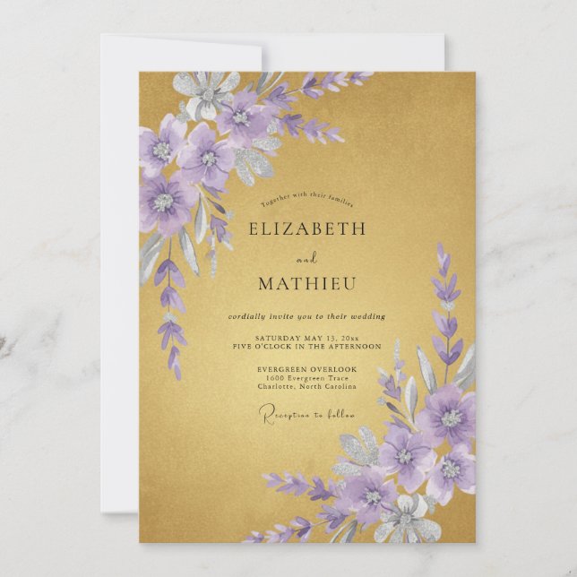Mustard Amethyst Petal Wedding Invitation (Front)