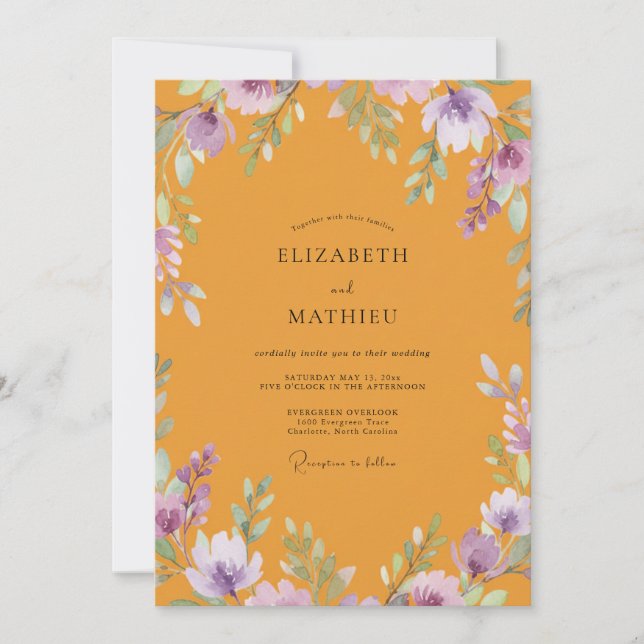 Mustard Amethyst Wildflower Wedding Invitation (Front)