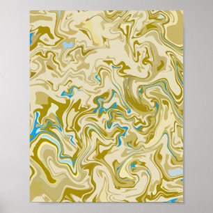 Mustard and Blue Abstract Fluid Art Poster