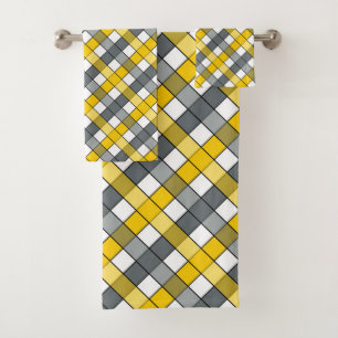 MUSTARD AND CHARCOAL PLAID BATH TOWEL SET