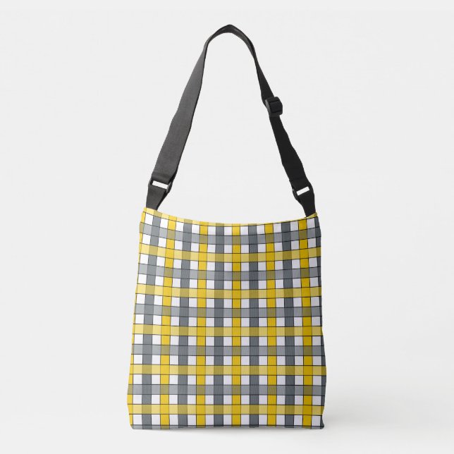 MUSTARD AND CHARCOAL PLAID CROSSBODY BAG (Front)