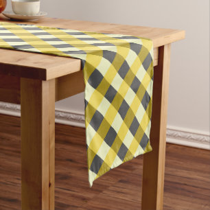 MUSTARD AND CHARCOAL PLAID LONG TABLE RUNNER