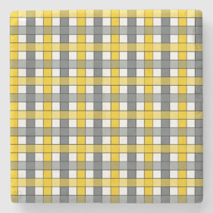 MUSTARD AND CHARCOAL PLAID STONE COASTER