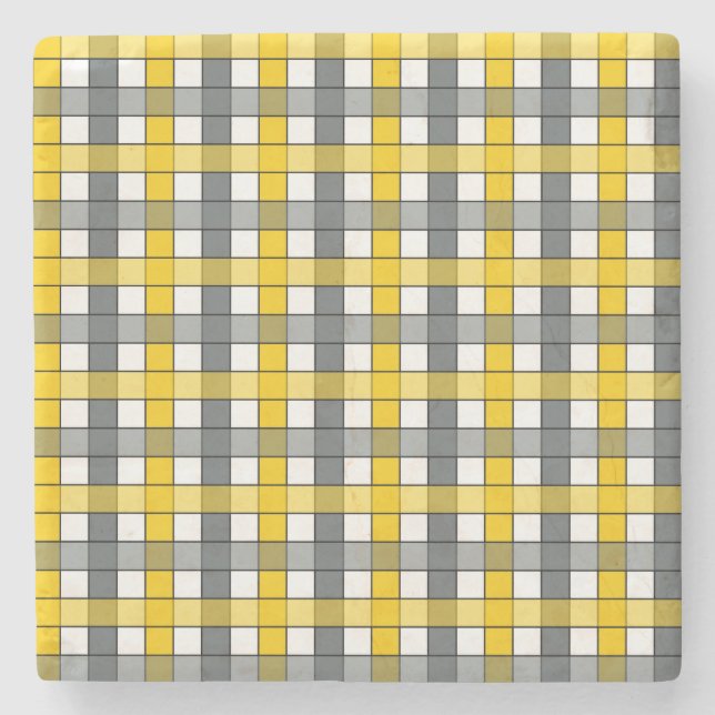 MUSTARD AND CHARCOAL PLAID STONE COASTER (Front)