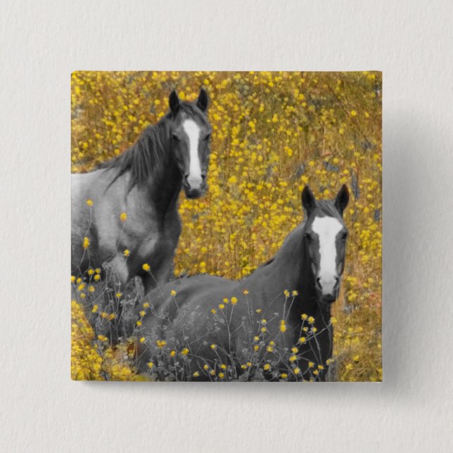 Mustard and Horses 15 Cm Square Badge (Front)