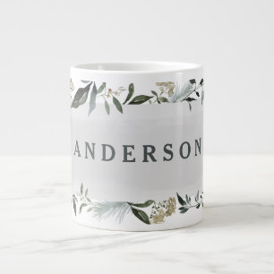 Mustard and olive watercolor foliage personalised large coffee mug