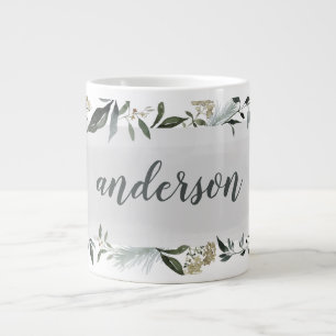 Mustard and olive watercolor foliage personalised large coffee mug