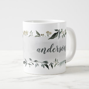 Mustard and olive watercolor foliage personalised  large coffee mug