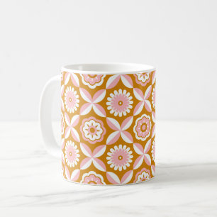 Mustard and pink retro flowers coffee mug