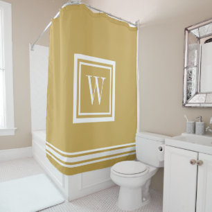 Mustard and White Classic Square Monogram Shower Curtain
