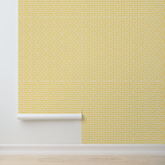 Mustard and White Greek Key Medium Wallpaper