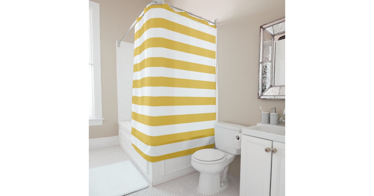 Mustard And White Striped Shower Curtain Zazzle Co Uk