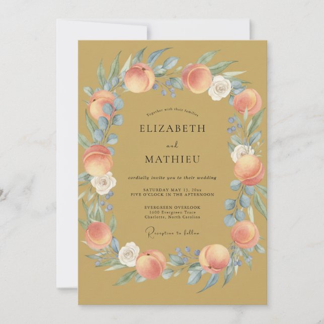 Mustard Apricot Peony Wedding Invitation (Front)