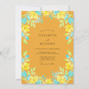 Mustard Aqua Leafy Wedding Invitation