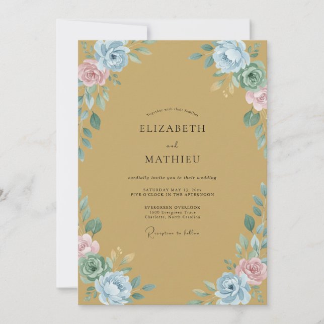 Mustard Aqua Petal Wedding Invitation (Front)