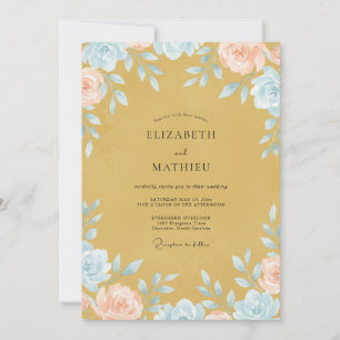 Mustard Aqua Wildflower Wedding Invitation