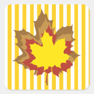 Mustard Autumnal Stripes with Leaves Square Sticker
