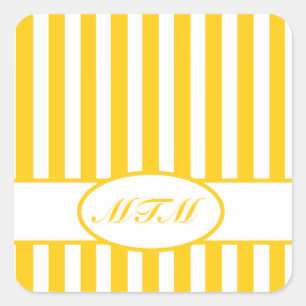 Mustard Autumnal Stripes with monogram Square Sticker