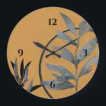 Mustard Black & Grey Artistic Watercolor Botanical Large Clock<br><div class="desc">Modern artistic clock features an artistic abstract design in a stylish mustard black and grey colour palette. An artistic watercolor botanical print in a rich mustard yellow gold and grey colour palette with a watercolor leaf, framed by olive branches and a hummingbird circled by a geometric circle composition in black...</div>