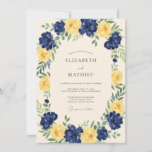Mustard Blossom Wreath Wedding Invitation (Front)