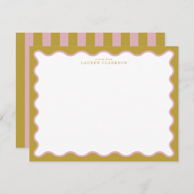 Mustard & Blush Pink Wavy Border Note Card (Front/Back)