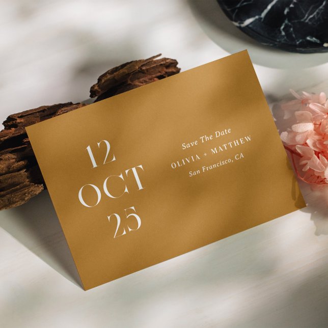Mustard brown fall modern minimalist photo wedding save the date (Creator Uploaded)