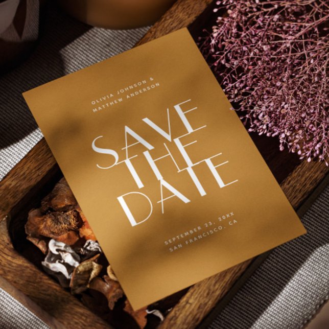 Mustard Brown Fall Wedding | Modern Photo & QR Save The Date (Creator Uploaded)
