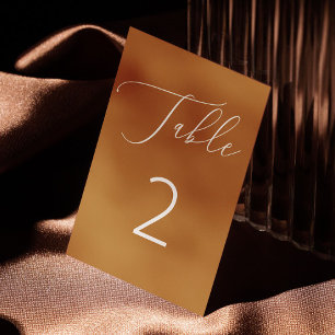 Mustard Brown Minimalist Script Fall Wedding Table Number