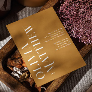 Mustard Brown Wedding Fall Minimalist Photo + QR Invitation